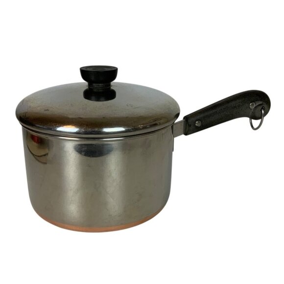 Revere Ware 3 Qt Saucepan Copper Clad Stainless Steel Lid Double Ring Pre 1968 - Picture 1 of 10
